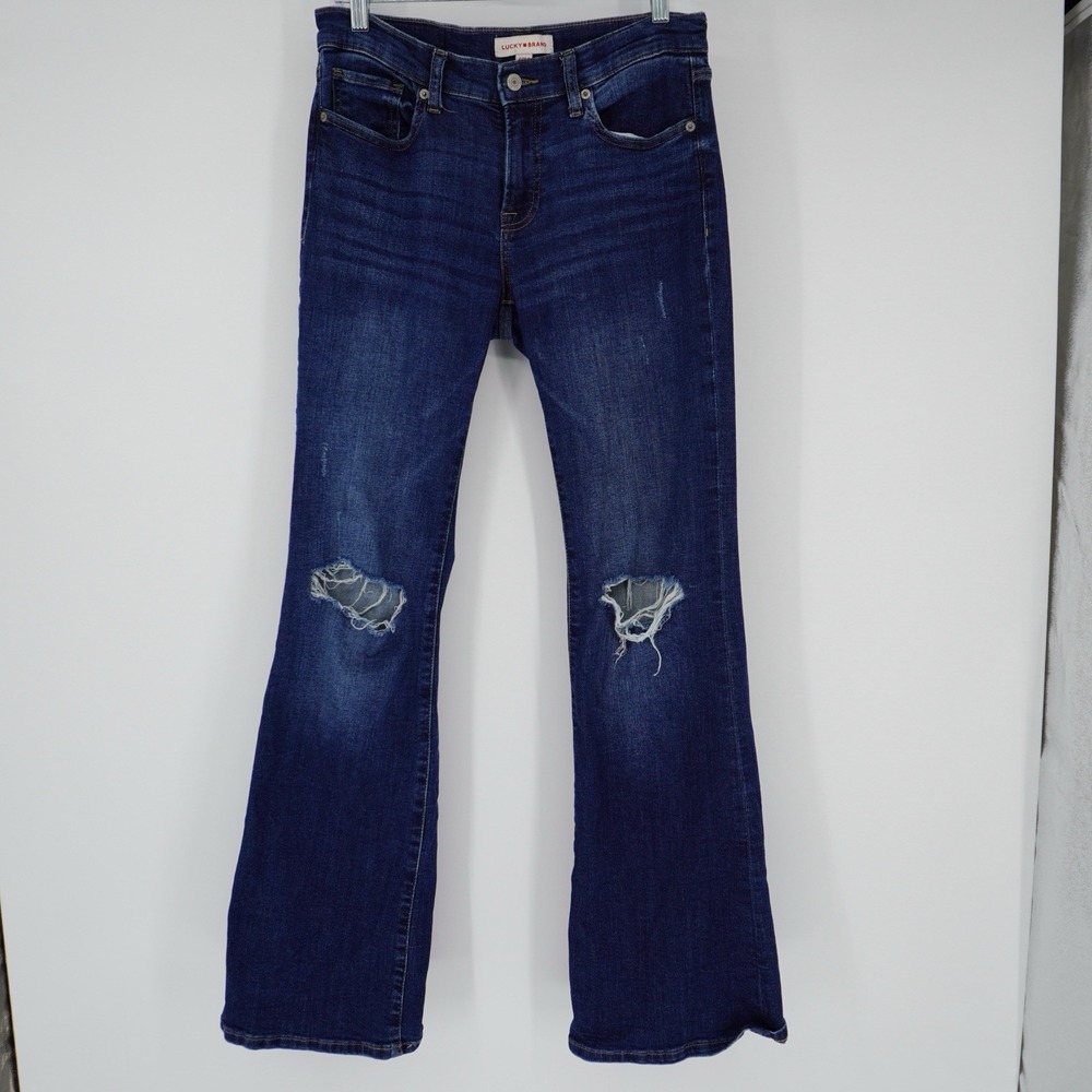 Lucky Brand Womens Sweet Mid Rise Flare Jeans 6/28 R Distressed Western Boho